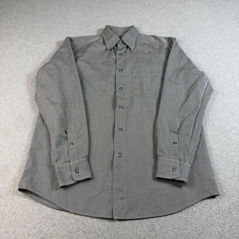 Zanella Shirt Mens Large Gray Herringbone Long Sleeve Made Italy Office Heritage